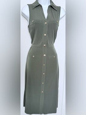 Michael Kors Olive Midi Dress with Gold Buttons